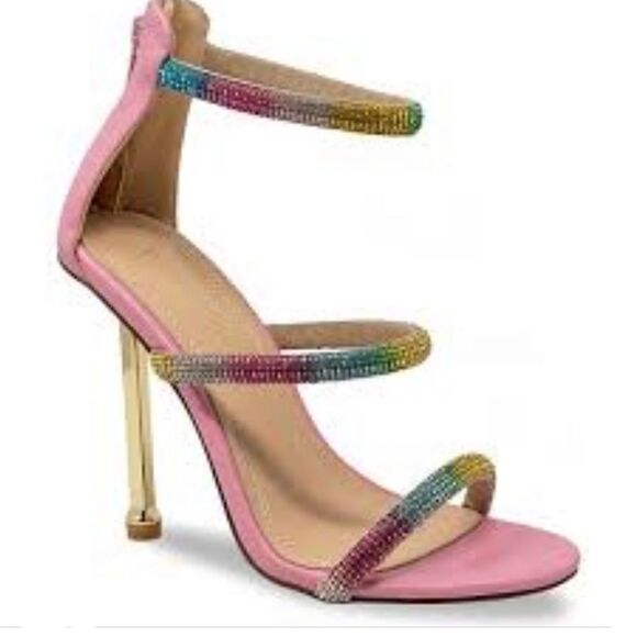 NWOB!CHASE AND CHLOE Elle Barbiecore Rainbow Rhinestone/Pink Strap Sandal Sz 7 - Picture 1 of 11
